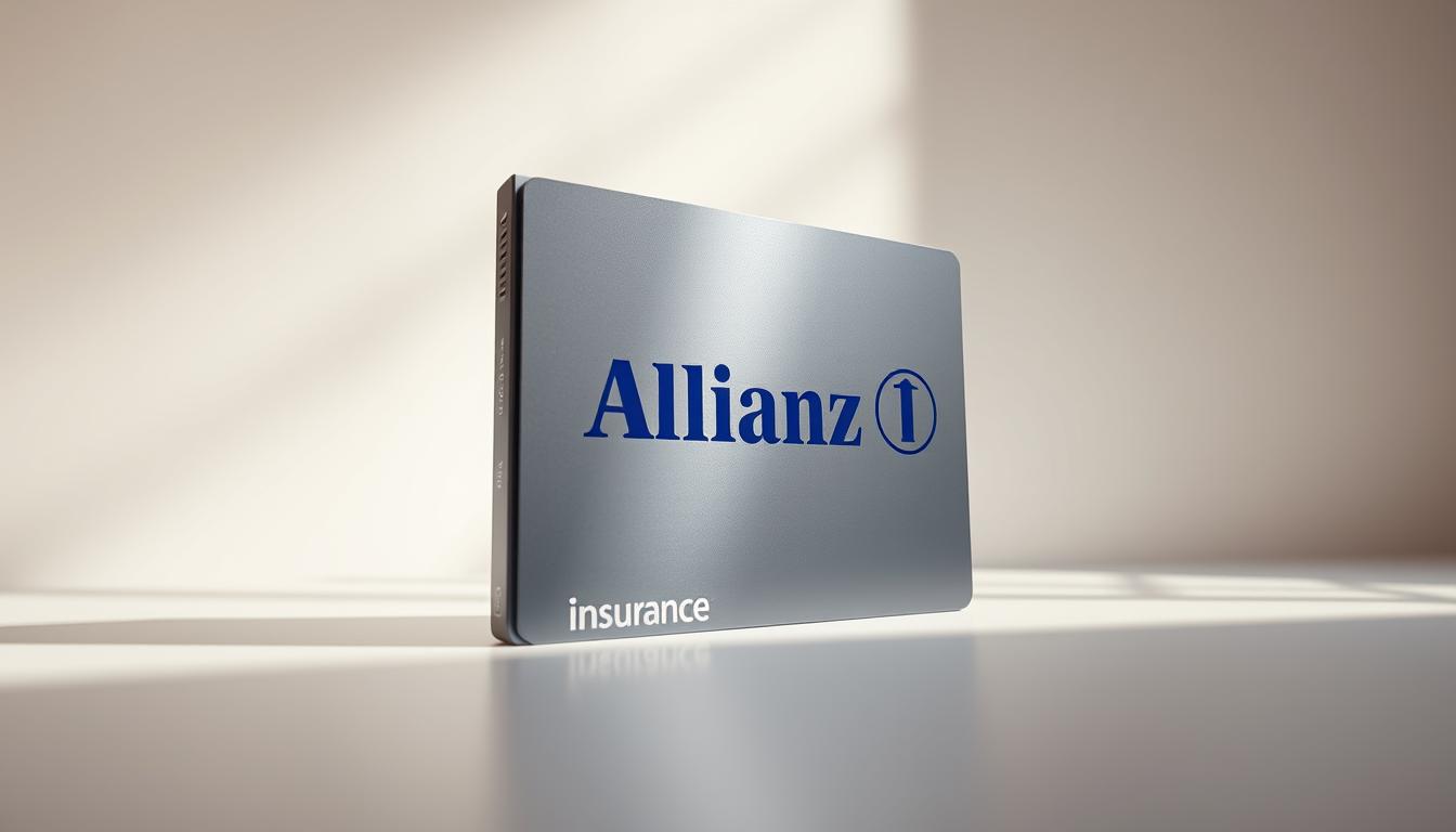 A high-quality, ultra-realistic photo of a premium travel insurance plan from Allianz, featuring a sleek, modern design with metallic accents. The image is captured with a professional DSLR camera, using a wide-angle lens to create a sense of depth and scale. The lighting is soft and directional, casting subtle shadows that enhance the three-dimensional appearance of the product. The background is a clean, minimalist space, allowing the insurance plan to take center stage. The overall mood is one of sophistication, reliability, and attention to detail, reflecting the premier protection benefits offered by Allianz.