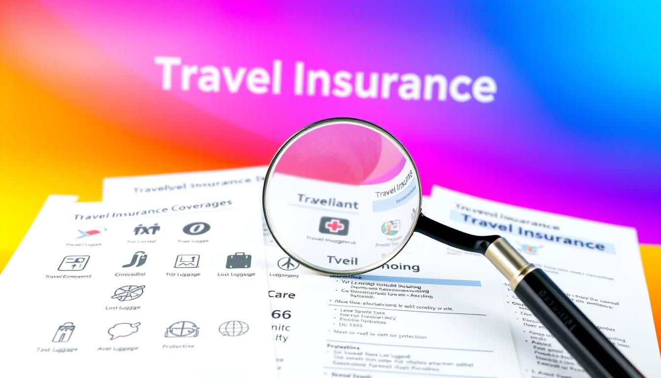 A pristine travel insurance plan, with a vibrant gradient background showcasing a variety of relevant add-on coverages. In the foreground, a magnifying glass hovers over an assortment of icons representing travel medical emergencies, trip cancellation, lost luggage, and adventure sports protection. The middle ground features a neatly organized array of travel insurance policy documents, highlighting the extensive coverage options. Captured with a high-quality DSLR camera, using a 24-70mm lens, the image exudes a sense of professionalism and attention to detail, perfectly conveying the importance of comprehensive travel insurance add-ons.