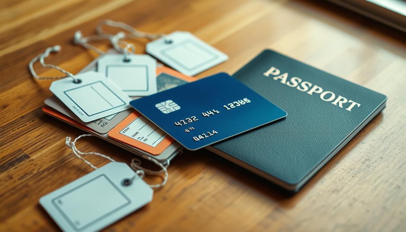 A well-lit, detailed still life composition depicting a credit card, a passport, and a set of lost luggage tags scattered on a wooden tabletop. The credit card is prominently featured, symbolizing its role as a replacement for traditional luggage insurance. The luggage tags convey the concept of lost or misplaced baggage, contrasting with the security offered by the credit card's coverage. The lighting is soft and directional, creating a sense of depth and emphasizing the textures of the various objects. The overall mood is one of reassurance and problem-solving, reflecting the article's focus on how credit cards can provide a safety net when travel plans go awry. A well-lit, detailed still life composition depicting a credit card, a passport, and a set of lost luggage tags scattered on a wooden tabletop. The credit card is prominently featured, symbolizing its role as a replacement for traditional luggage insurance. The luggage tags convey the concept of lost or misplaced baggage, contrasting with the security offered by the credit card's coverage. The lighting is soft and directional, creating a sense of depth and emphasizing the textures of the various objects. The overall mood is one of reassurance and problem-solving, reflecting the article's focus on how credit cards can provide a safety net when travel plans go awry.